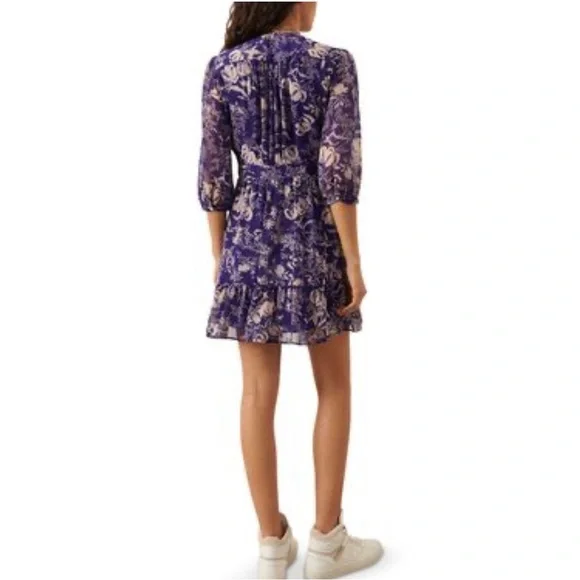 NWT Ba&sh Dress Womens US 8 Blue Violet Floral Lined Wrap Mini Ulia (medium) - Picture 2 of 3